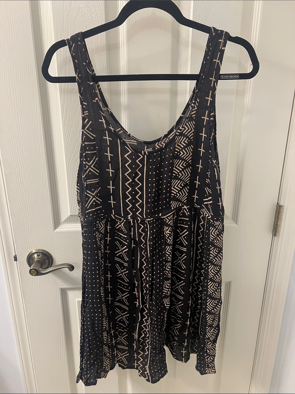 Urban Outfitters Black and Cream Patterned Tank Dress